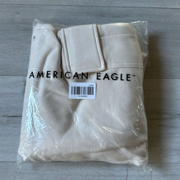 American Eagle Fleece‎ Baggy Cargo Jogger Sz M Beige Unisex NWT IN PACKAGING - Picture 5 of 7
